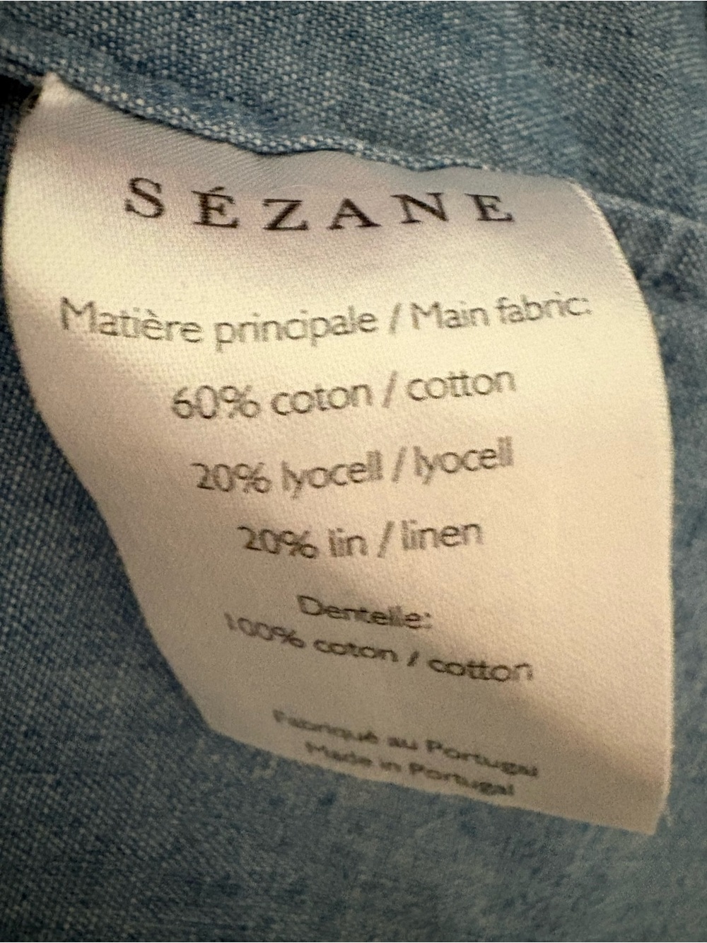 Sezane Alex Shirt Dress in Chambray with White Lace Collar FR34/US2 - Picture 6 of 6